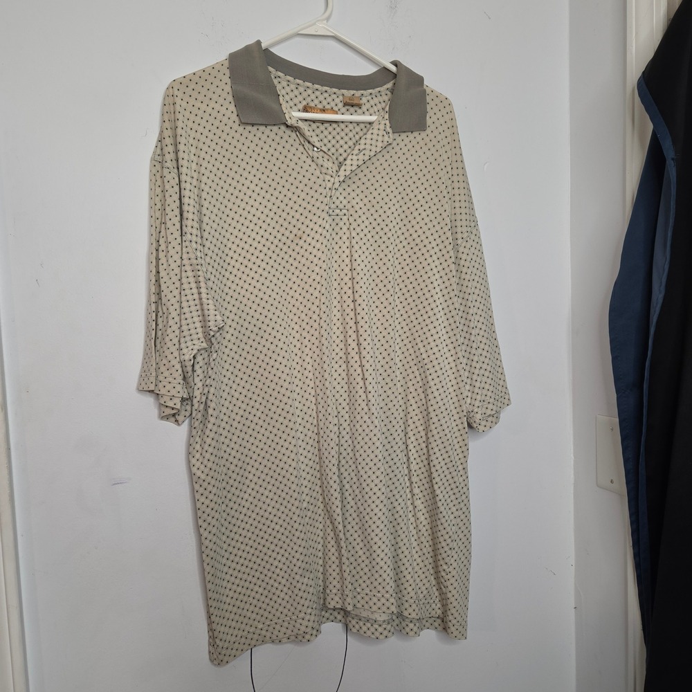 Bobby Chan Mens XXL Silk Cotton Blend‎ Polo Shirt Cream Geometric Short Sleeve